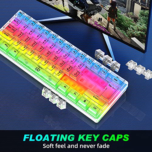 Snpurdiri 60% Wired Gaming Keyboard, RGB Backlit Ultra-Compact Mini Keyboard, Waterproof Small Compact Transparent Keycaps for PC/Mac Gamer(White Transparent)