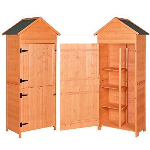 AONEAR Outdoor Wooden Tool Shed, Garden Storage Shed Storage Cabinet with Pitched Roof, 3 Shelves and Locking Latch for Home, Backyard, Porch, Patio