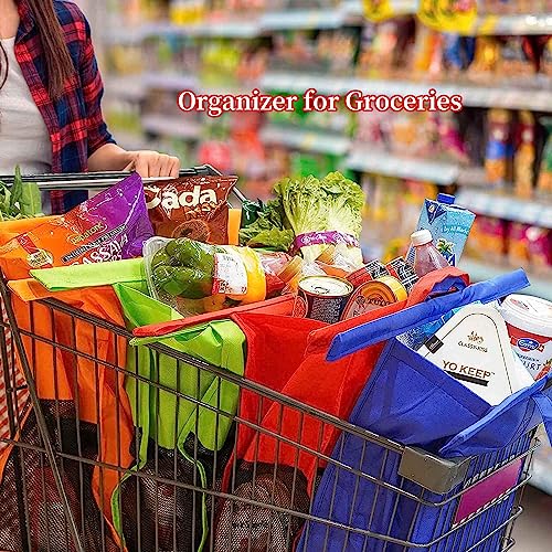 Trolley Bags for Shopping Cart-Set of 4 Shopping cart Bags for Groceries with Cooler Bag & Egg/Wine holder.Eco-Friendly 4 Reusable Grocery Cart Bags/Grocery Tote Bag/Cart Daddy(Orange,Green,Red,Blue)