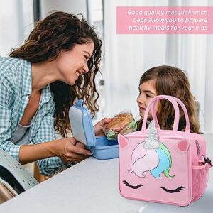 Korlon Unicorn Lunch Box for Girls, Insulated Pink Bento Lunch Bag for Girls Kids Adults Boys Men Women, Girls Lunchboxes for School with Adjustable Shoulder Strap & Water Bottle Holder