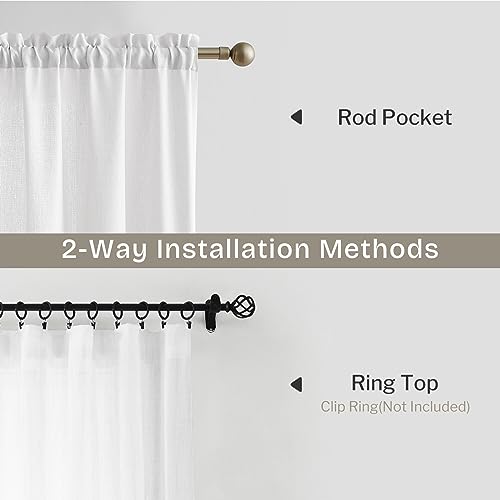 Anpark White Semi Sheer Curtains Linen Rod Pocket Curtains Tiebacks Included Semi Sheers, Privacy & Serenity for Bedroom, Soft Light for Relaxation - 52" W x 84" L, 2 Panels