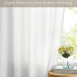 Anpark White Semi Sheer Curtains Linen Rod Pocket Curtains Tiebacks Included Semi Sheers, Privacy & Serenity for Bedroom, Soft Light for Relaxation - 52" W x 84" L, 2 Panels