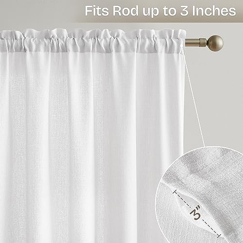 Anpark White Semi Sheer Curtains Linen Rod Pocket Curtains Tiebacks Included Semi Sheers, Privacy & Serenity for Bedroom, Soft Light for Relaxation - 52" W x 84" L, 2 Panels