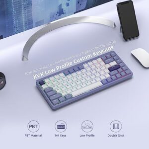 XVX Low Profile Keycaps, PBT Keycaps 144 Keys, Skyline Custom Keyboard Keycaps Full Set, Double Shot Keycaps for 60% 65% 75% 80% 100% Mechanical Keyboard -Purple Breeze