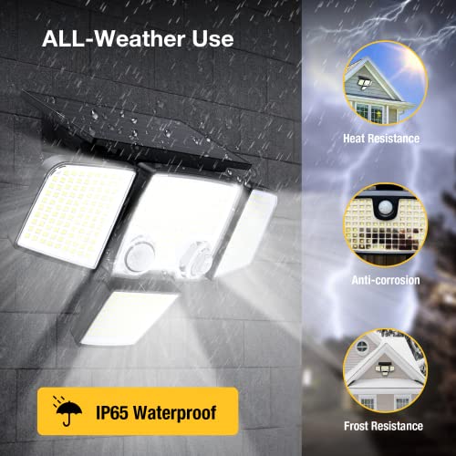 Solar Outdoor Lights - 3000LM 423 LED Motion Sensor Outdoor Lights, 4 Heads IP65 Waterproof Powered Security Flood Lights, 270°Wide Lighting Angle Wall Light with Dual Sensors for Backyard Yard Patio