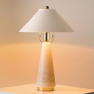 magcharm table lamp, bedside lamps with 4w led bulb, natural marble base, metal lampshade, 3000k color, on/off switch nightstand lamp, mid-century modern table lamps for bedroom, living room end table