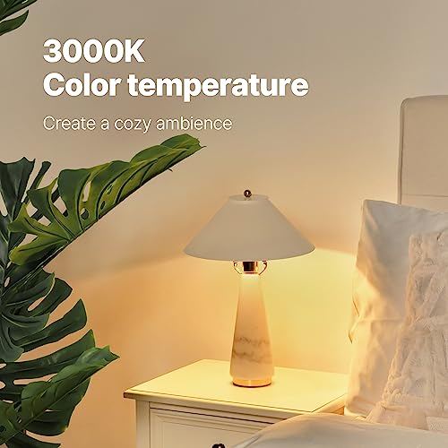 MAGCHARM Table Lamp, Bedside Lamps with 4W LED Bulb, Natural Marble Base, Metal Lampshade, 3000K Color, On/Off Switch Nightstand Lamp, Mid-Century Modern Table Lamps for Bedroom, Living Room End Table