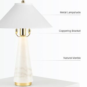 MAGCHARM Table Lamp, Bedside Lamps with 4W LED Bulb, Natural Marble Base, Metal Lampshade, 3000K Color, On/Off Switch Nightstand Lamp, Mid-Century Modern Table Lamps for Bedroom, Living Room End Table