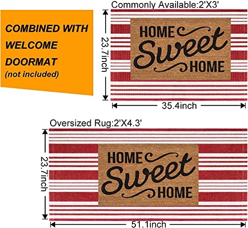 Red and White Striped Outdoor Rug 24'' x 35'' Door Mat Outdoor Machine Washable Welcome Mats Cotton Hand-Woven Entryway Rug for Front Porch/Entryway/Laundry/Bathroom/Bedroom