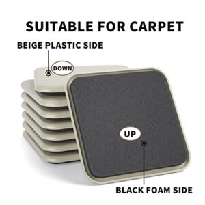 Furniture Sliders, 20 pcs-3 1/2” Square Beige Furniture Sliders for Carpet, Heavy Duty Furniture Movers Sliders, Reusable Furniture Moving Pads, Floor Protectors for Carpet
