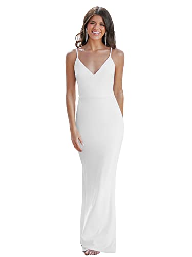 CUPSHE X Madison Women's Romance V-Neck Maxi Dress Honeymoon V-Neck Dress Sleeveless Wedding Dresses Casual Summer,M White