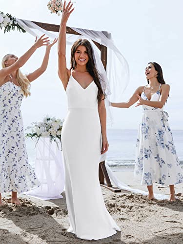 CUPSHE X Madison Women's Romance V-Neck Maxi Dress Honeymoon V-Neck Dress Sleeveless Wedding Dresses Casual Summer,M White