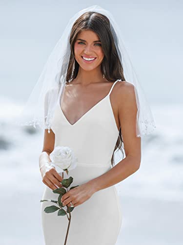 CUPSHE X Madison Women's Romance V-Neck Maxi Dress Honeymoon V-Neck Dress Sleeveless Wedding Dresses Casual Summer,M White