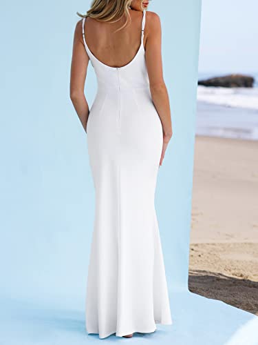 CUPSHE X Madison Women's Romance V-Neck Maxi Dress Honeymoon V-Neck Dress Sleeveless Wedding Dresses Casual Summer,M White