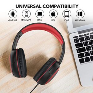 JOMILIN A10 On-Ear Headphones with Microphone, Lightweight Folding Stereo Bass Headphones with 1.5M No-Tangle Cord, Portable Wired Headphones for Smartphone Tablet Computer MP3 / 4 (Black)