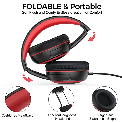 JOMILIN A10 On-Ear Headphones with Microphone, Lightweight Folding Stereo Bass Headphones with 1.5M No-Tangle Cord, Portable Wired Headphones for Smartphone Tablet Computer MP3 / 4 (Black)