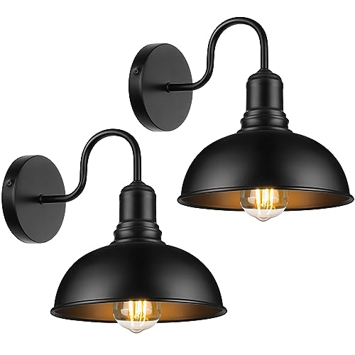 MATAMEYE Outdoor Wall Sconce, 2 Pack Exterior Waterproof Farmhouse Gooseneck Barn Light Fixtures, Black Garage Wall Lanterns, Anti-Rust E26 Socket Front Porch Lighting(Bulb not Included)