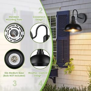 MATAMEYE Outdoor Wall Sconce, 2 Pack Exterior Waterproof Farmhouse Gooseneck Barn Light Fixtures, Black Garage Wall Lanterns, Anti-Rust E26 Socket Front Porch Lighting(Bulb not Included)