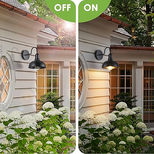 MATAMEYE Outdoor Wall Sconce, 2 Pack Exterior Waterproof Farmhouse Gooseneck Barn Light Fixtures, Black Garage Wall Lanterns, Anti-Rust E26 Socket Front Porch Lighting(Bulb not Included)