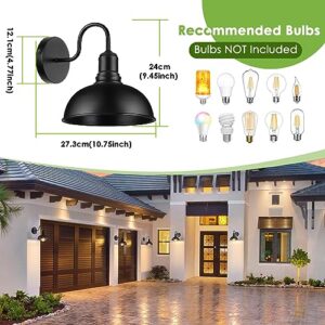 MATAMEYE Outdoor Wall Sconce, 2 Pack Exterior Waterproof Farmhouse Gooseneck Barn Light Fixtures, Black Garage Wall Lanterns, Anti-Rust E26 Socket Front Porch Lighting(Bulb not Included)