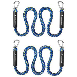 obcursco bungee dock line, jet ski dock line with double 316 stainless steel clips, boat snubber docking rope for pwc, boat accessories for waverunner, seadoo, kayak, 2 pack 4-5.5ft yellow & blue