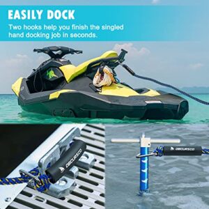 Obcursco Bungee Dock Line, Jet Ski Dock Line with Double 316 Stainless Steel Clips, Boat Snubber Docking Rope for PWC, Boat Accessories for Waverunner, Seadoo, Kayak, 2 Pack 4-5.5ft Yellow & Blue