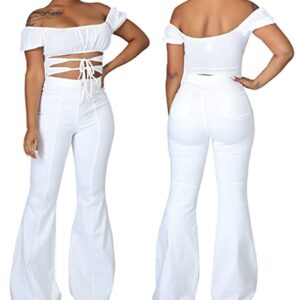CuteCherry Women Bell Bottom Jeans Ripped White Skinny Flared Jean Bell Bottom Pants