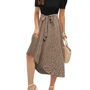 Miladusa Women Casual Midi Dress Square Neck Short Sleeve Modest Work Dress with Pockets