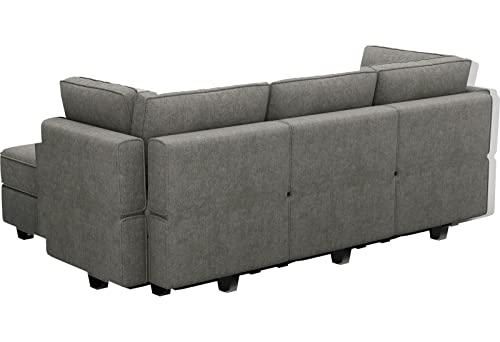 Belffin Sectional Sleeper Bed Modular Sectional Sleeper Sofa Convertible Sectional Couch Bed Set Grey