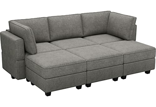 Belffin Sectional Sleeper Bed Modular Sectional Sleeper Sofa Convertible Sectional Couch Bed Set Grey