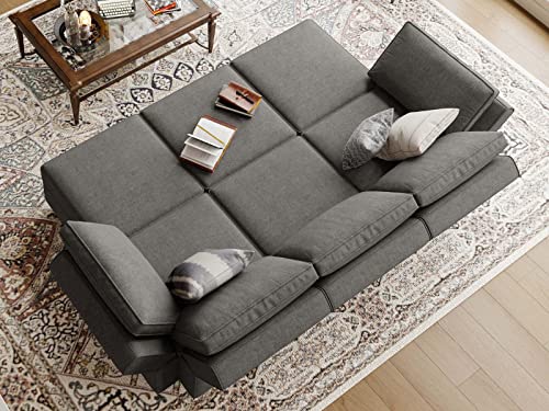 Belffin Sectional Sleeper Bed Modular Sectional Sleeper Sofa Convertible Sectional Couch Bed Set Grey