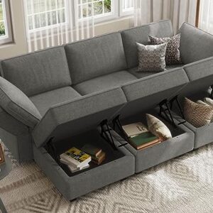 Belffin Sectional Sleeper Bed Modular Sectional Sleeper Sofa Convertible Sectional Couch Bed Set Grey