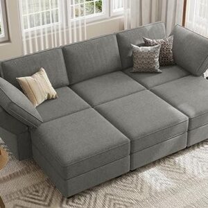 Belffin Sectional Sleeper Bed Modular Sectional Sleeper Sofa Convertible Sectional Couch Bed Set Grey