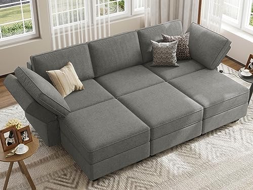 Belffin Sectional Sleeper Bed Modular Sectional Sleeper Sofa Convertible Sectional Couch Bed Set Grey