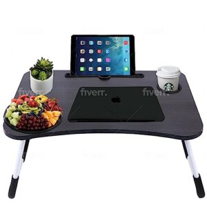 lap desk laptop stand for bed, non slip foldable bed desk for laptop, portable laptop desk for lap floor bed sofa with cup holder, phone and tablet slot, storage drawer, fits up to 17.3 inch laptops