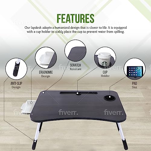 Lap Desk Laptop Stand for Bed, Non Slip Foldable Bed Desk for Laptop, Portable Laptop Desk for Lap Floor Bed Sofa with Cup Holder, Phone and Tablet Slot, Storage Drawer, Fits Up to 17.3 Inch Laptops