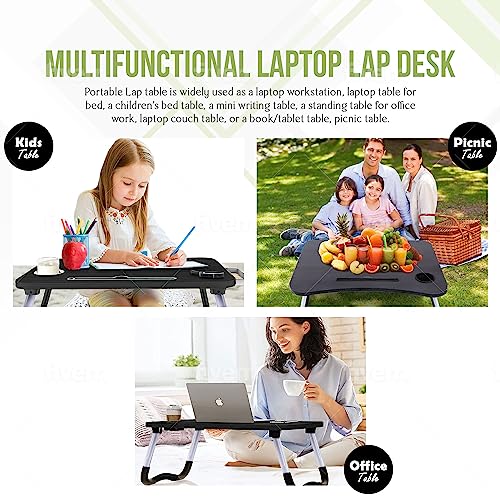 Lap Desk Laptop Stand for Bed, Non Slip Foldable Bed Desk for Laptop, Portable Laptop Desk for Lap Floor Bed Sofa with Cup Holder, Phone and Tablet Slot, Storage Drawer, Fits Up to 17.3 Inch Laptops