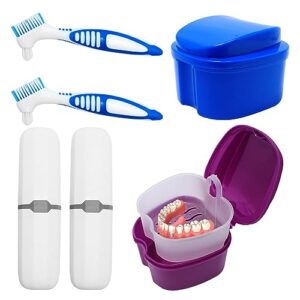 north hex denture case for men & women - pack of 2 | plug type seal | premium quality retainer cases, ideal for soaking dentures, braces, pacifier storage, peace, travel denture box