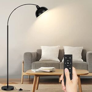 arc floor lamps for living room, modern tall standing lamp remote control,stepless dimmable black floor lamp with hanging dome shade, over couch arched reading lamp for bedroom, office (bulb included)