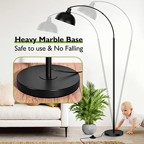 Arc Floor Lamps for Living Room, Modern Tall Standing Lamp Remote Control,Stepless Dimmable Black Floor Lamp with Hanging Dome Shade, Over Couch Arched Reading Lamp for Bedroom, Office (Bulb Included)