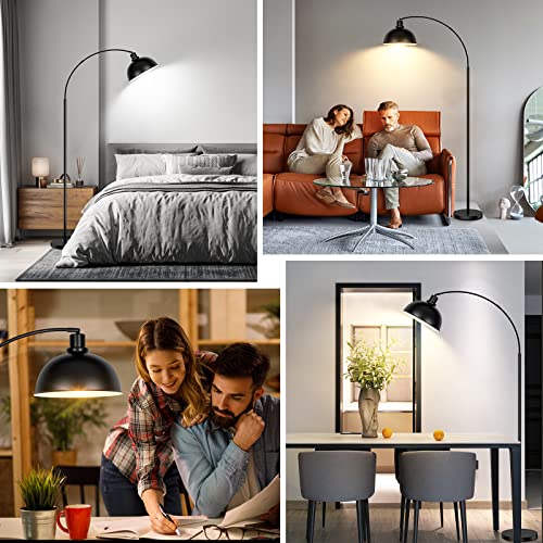 Arc Floor Lamps for Living Room, Modern Tall Standing Lamp Remote Control,Stepless Dimmable Black Floor Lamp with Hanging Dome Shade, Over Couch Arched Reading Lamp for Bedroom, Office (Bulb Included)