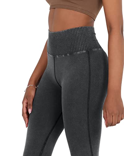ODODOS Seamless Flare Leggings for Women Ribbed High Waist Gym Workout Casual Bootcut Yoga Pants, Black, Medium/Large