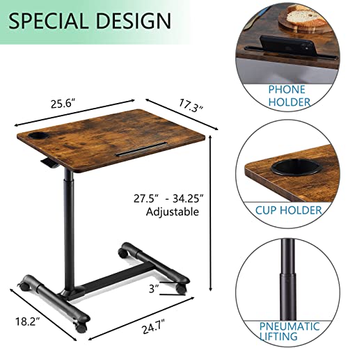 ETHU Overbed Table with Wheels, Upgrade Adjustable Hospital Bed Table, Rolling Tray Table, Overbed Bedside Rolling Laptop Table for Home & Medical