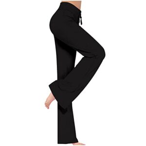Womens Yoga Pants Straight Leg Loose Comfy Modal Cotton Bootcut Pants Drawstring Workout Running Casual Sweatpants Black