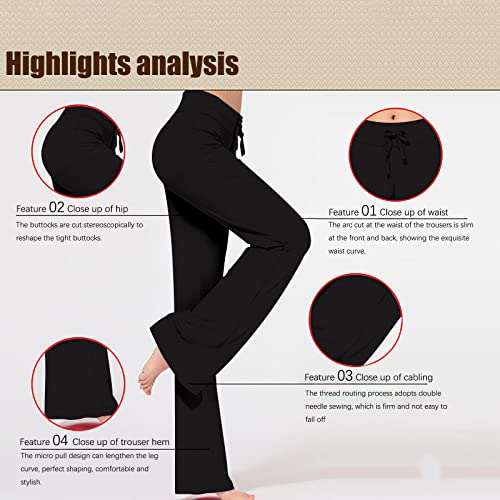 Womens Yoga Pants Straight Leg Loose Comfy Modal Cotton Bootcut Pants Drawstring Workout Running Casual Sweatpants Black