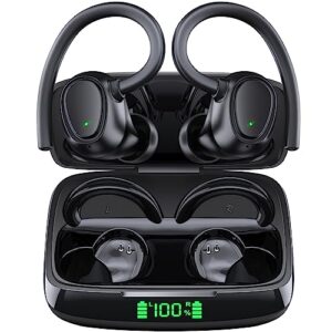 korskr wireless earbuds bluetooth 5.3 ear buds 42hrs playtime bluetooth headphones with charging case stereo bass over-ear earphones with earhooks built-in mic waterproof headset for sports black