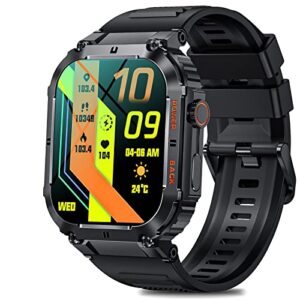 military smart watch for men (answer/make call), 1.96 inches hd rugged outdoor tactical smartwatch, fitness tracker sports watch with heart rate blood pressure sleep monitor for iphone android phone