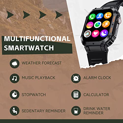 Military Smart Watch for Men (Answer/Make Call), 1.96 Inches HD Rugged Outdoor Tactical Smartwatch, Fitness Tracker Sports Watch with Heart Rate Blood Pressure Sleep Monitor for iPhone Android Phone