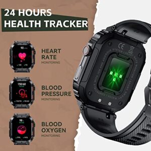 Military Smart Watch for Men (Answer/Make Call), 1.96 Inches HD Rugged Outdoor Tactical Smartwatch, Fitness Tracker Sports Watch with Heart Rate Blood Pressure Sleep Monitor for iPhone Android Phone