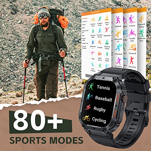 Military Smart Watch for Men (Answer/Make Call), 1.96 Inches HD Rugged Outdoor Tactical Smartwatch, Fitness Tracker Sports Watch with Heart Rate Blood Pressure Sleep Monitor for iPhone Android Phone